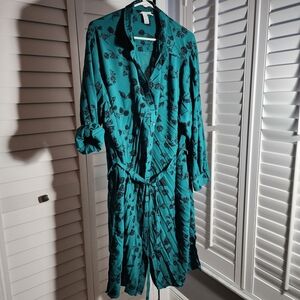Ava & Viv Teal Dress with Black Floral Pattern